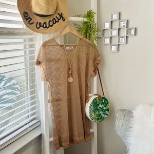Mesh Crochet Tan Cover Up Dress Medium